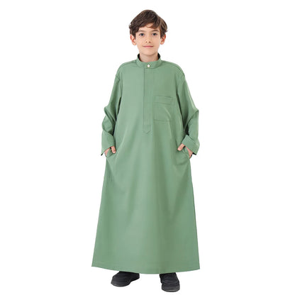 Muslim Saudi Kids Boys Dishdasha Long Sleeve Robe Thobe Dubai Islamic Abaya Middle East Arab Clothing Child Dress Kaftan Caftans