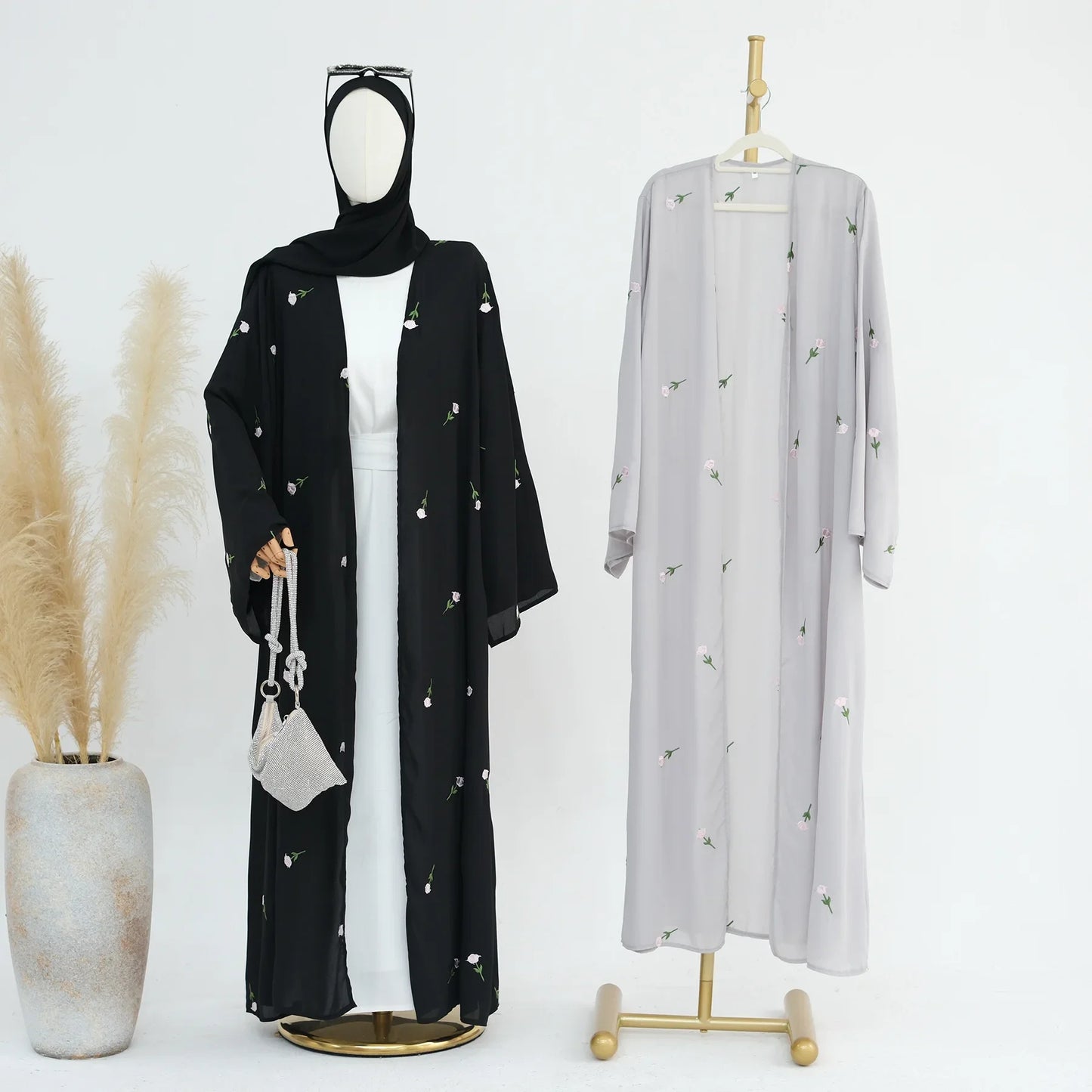 Flower Open Abaya Kimono Embroidery Muslim Abayas for Women Dubai Luxury Turkey Kaftan Hijab Robe Ramadan Eid Islamic Clothing