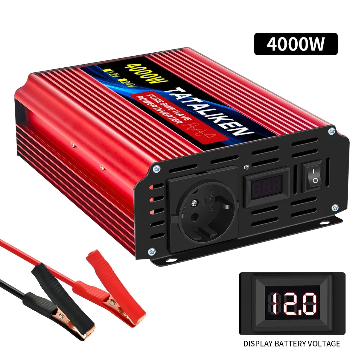 1600W/2200W/3000W/4000W  Pure Sine Wave Inverter DC 12V/24V to AC 220V 50hz Power Inverter Charger Converter Adapter EU Socket