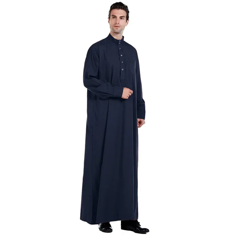 Men Dishdasha Muslim Long Sleeve Dress Daffah Thobe Jubba Saudi Arab Thoub Kaftan Islamic Clothing Robes Abaya Dubai Middle East