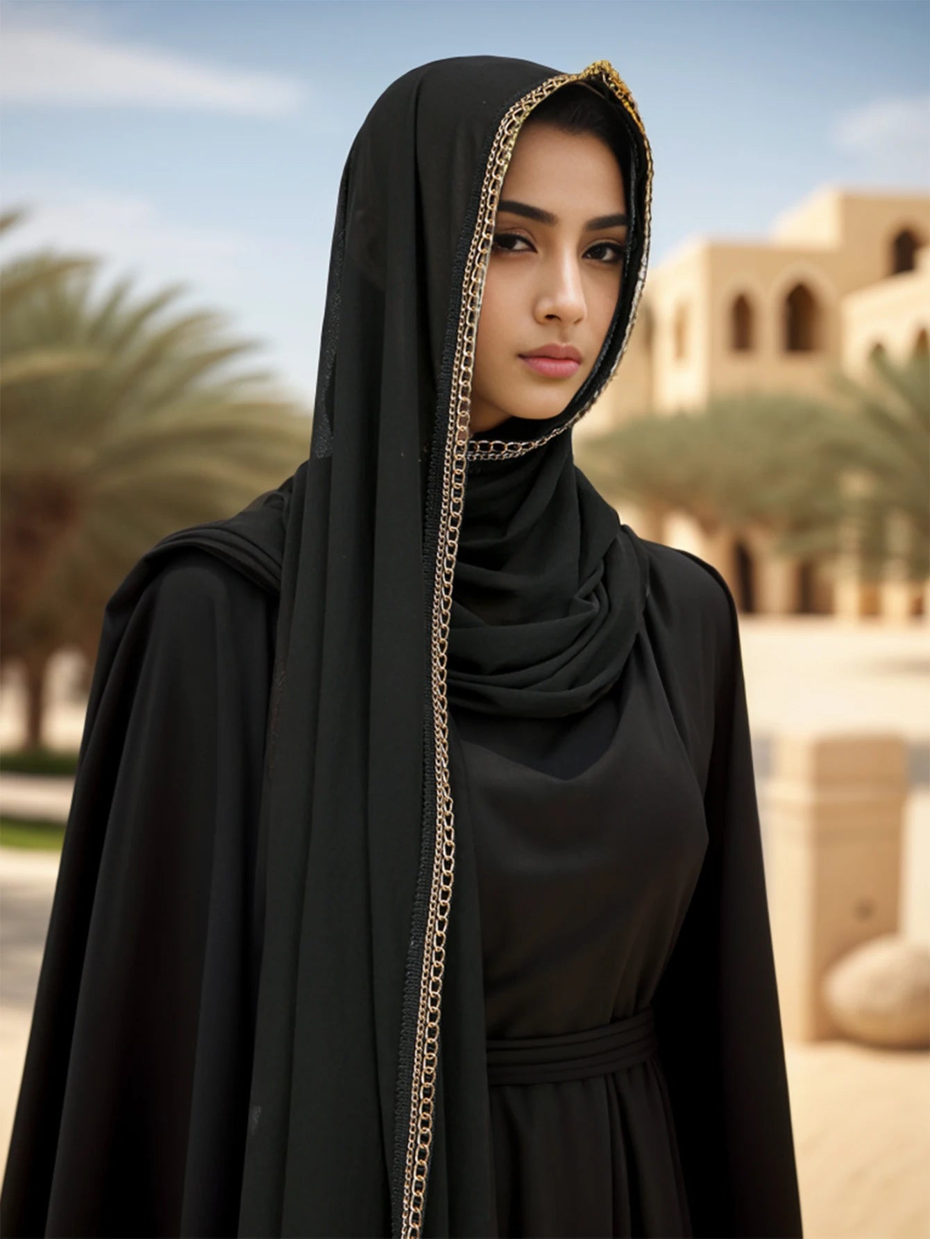 New Muslim Bubble Chiffon Hijab Shawls With Chain Luxury Diamond Jewelry HeadWrap Islamic Ramadan Hijabs Scarves Lady Headscarf