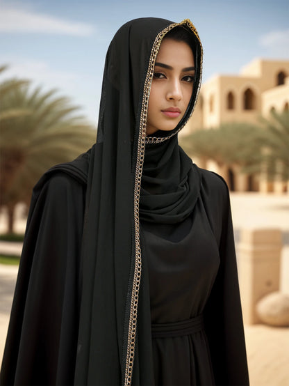 New Muslim Bubble Chiffon Hijab Shawls With Chain Luxury Diamond Jewelry HeadWrap Islamic Ramadan Hijabs Scarves Lady Headscarf