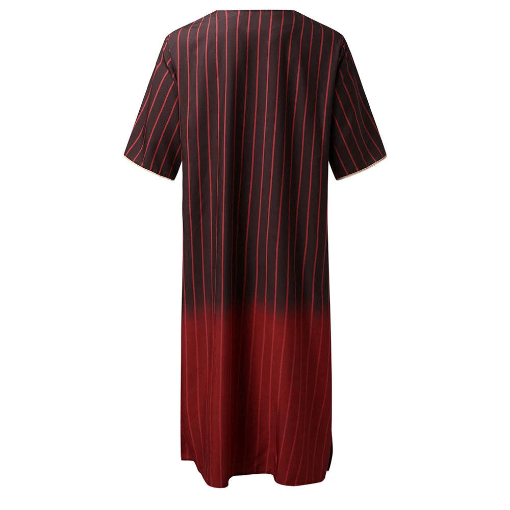 Mens Muslim Stripe Jubba Kaftan Dishdash Thobe Saudi Arab Muslim Clothing Long Sleeve Maxi Robe New Caftan Dubai Robe A50