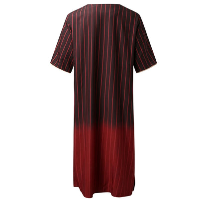 Mens Muslim Stripe Jubba Kaftan Dishdash Thobe Saudi Arab Muslim Clothing Long Sleeve Maxi Robe New Caftan Dubai Robe A50