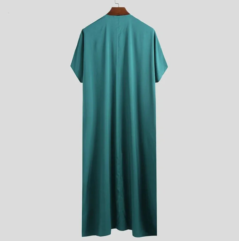 New 2025 Men Islamic Arabic Kaftan Vintage Solid Short Sleeve Loose Retro Robes Abaya Dubai Middle East Muslim Clothing S-5XL