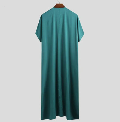 New 2025 Men Islamic Arabic Kaftan Vintage Solid Short Sleeve Loose Retro Robes Abaya Dubai Middle East Muslim Clothing S-5XL