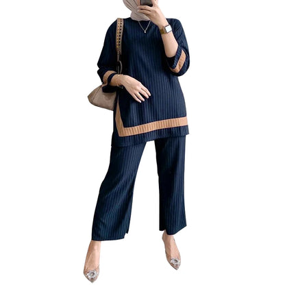 2024 ZANZEA Women Vintage Muslim Sets 2PCS Summer Islamic Clothing Eid Mubarek Ramadan Outifits Patchwork Blouse Trousers Suits