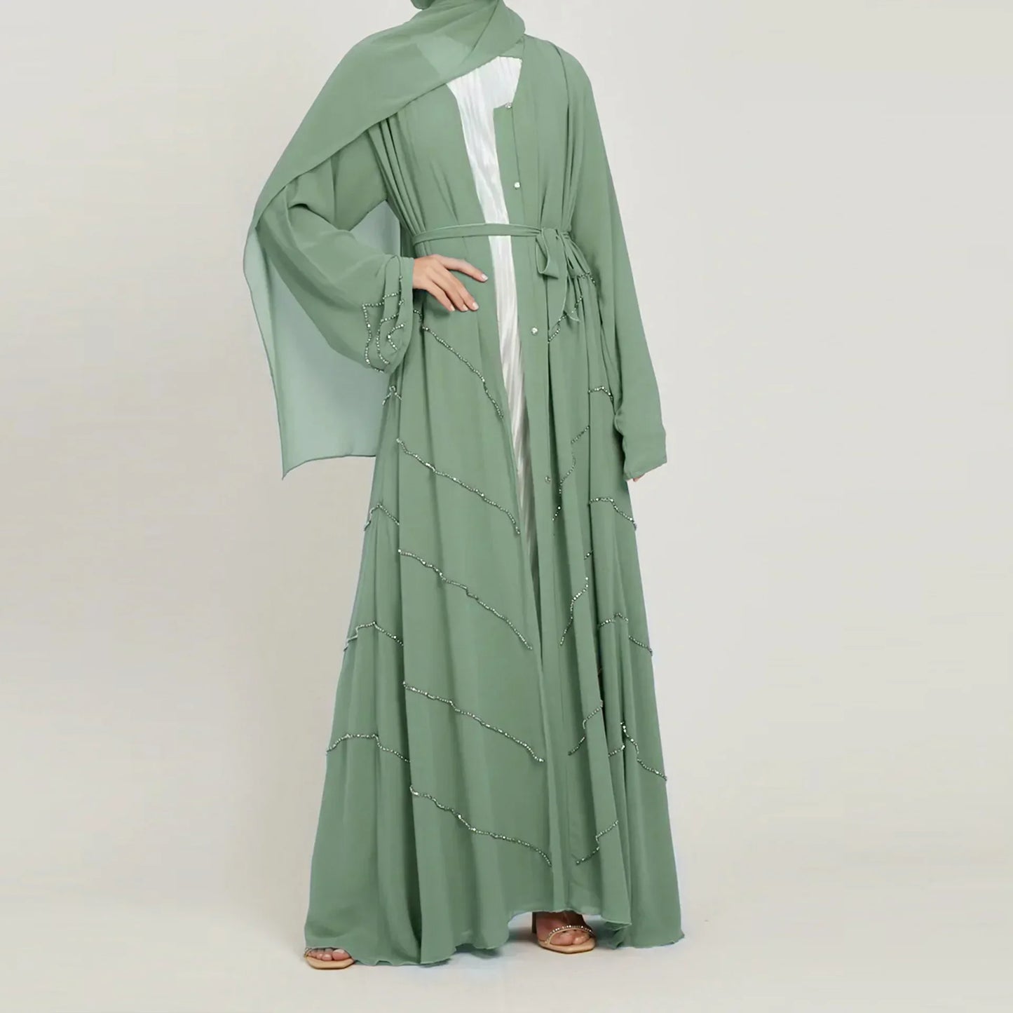 Hand made diamond beading Ramadan Eid Muslim dress long abayas robe fancy maxi French stylish modest Islamic wy1368 G1665