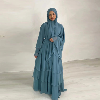 Summer Modest Kaftan Hijab Dresses For Women Kids Open Chiffon Khimar Kimono Abaya Dubai Luxury Muslim Sets Islam Kebaya Damen
