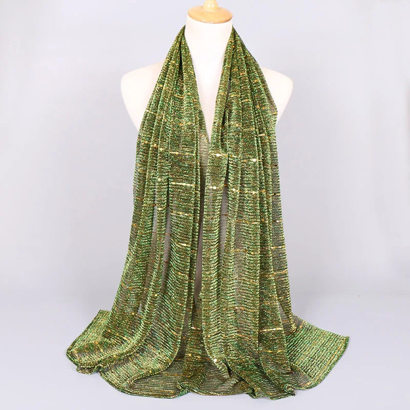 Glitter Women Gold Silk With Pearls Muslim Hijab Shawls And Wraps Islamic Turban Female Foulard Soft Thin Hijabs Head Scarf