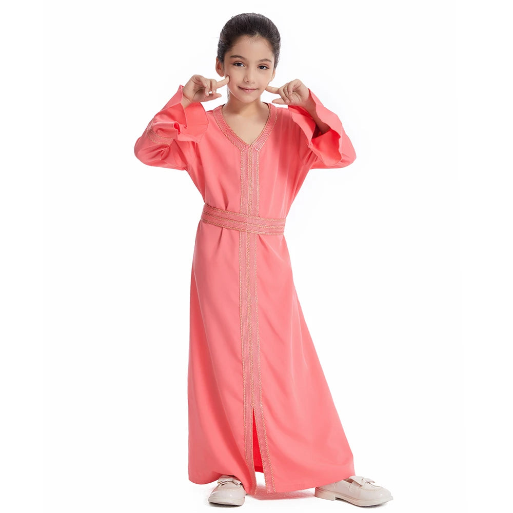 Kids Muslim Girls Abaya Prayer Long Maxi Dress Turkey Kaftan Arab Robe Dubai Islam Morocco Eid Party Ramadan Holiday Gown Caftan