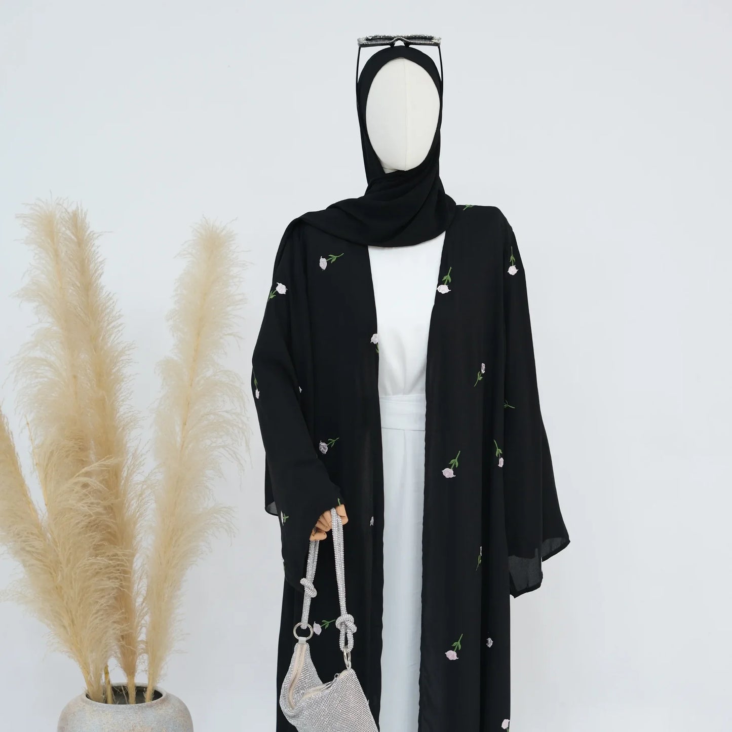 Flower Open Abaya Kimono Embroidery Muslim Abayas for Women Dubai Luxury Turkey Kaftan Hijab Robe Ramadan Eid Islamic Clothing