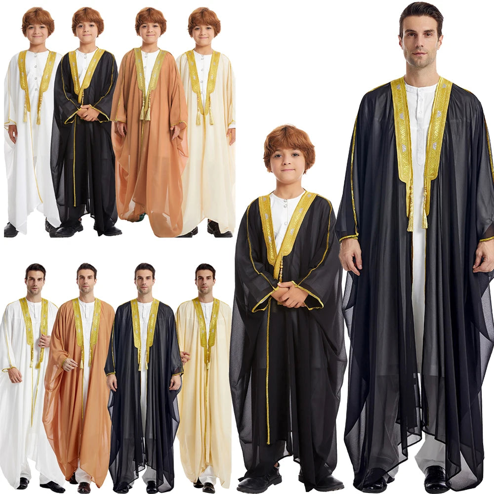 Eid Muslim Men Boy Kids Jubba Thobe Kimono Abaya Dress Islamic Ramadan Robe Saudi Arabic Musulman Caftan Dubai Djellaba Kebaya