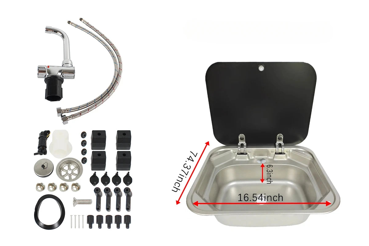 Caravan Camping Stainless Steel Hand Wash Basin with Tempered Glass Lid Camping Accessories Caravan Stainless Steel Lidded Sinks