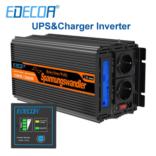 UPS inverter with charger 1500W 2500W DC 12V to AC 220V 230V converter pure sine wave transformer off grid for home