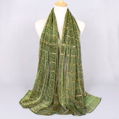 Glitter Women Gold Silk With Pearls Muslim Hijab Shawls And Wraps Islamic Turban Female Foulard Soft Thin Hijabs Head Scarf