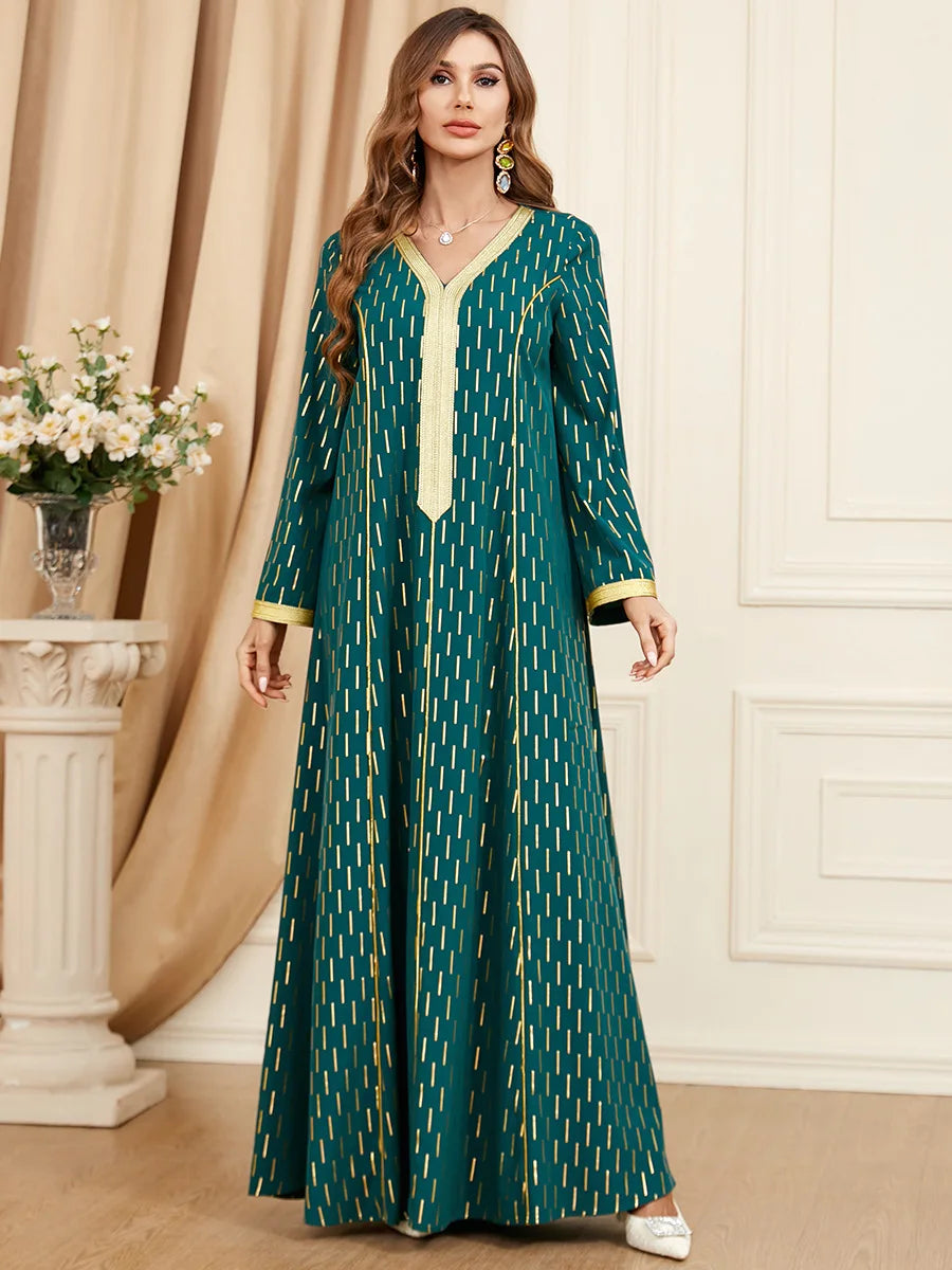Abaya Muslim Maxi Long Sleeve Dress With Cap Women Diamond Arab Dubai Islamic Clothing Autumn New Loose Casual Turkey Robe