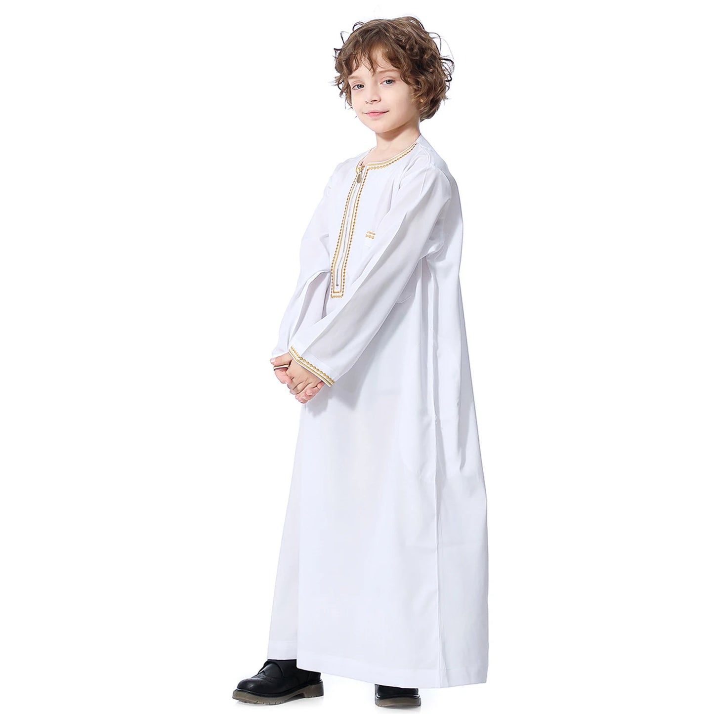 Muslim Saudi Arab Boys Robe Dishdasha Kids Abaya Kaftan Prayer Islam Clothing Long Sleeve Thobe Middle East Teenage Dress Dubai