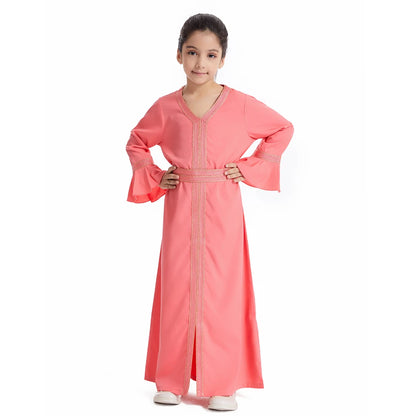 Kids Muslim Girls Abaya Prayer Long Maxi Dress Turkey Kaftan Arab Robe Dubai Islam Morocco Eid Party Ramadan Holiday Gown Caftan