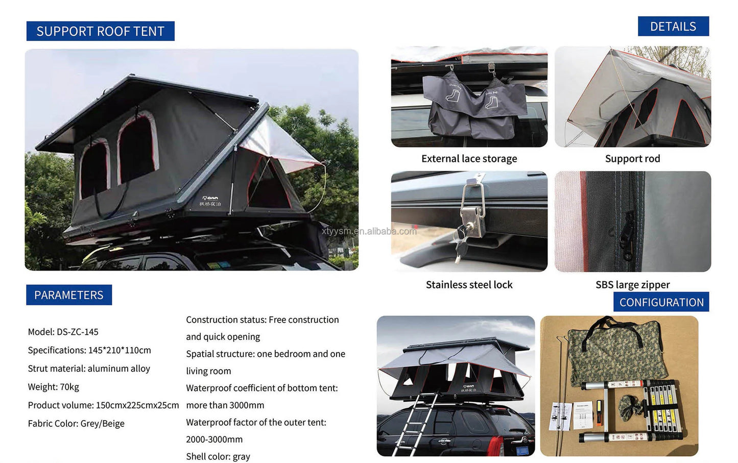 Z Shaped Camping Roof Tent Aluminum Hard Shell Rooftop Tent Outdoor Car Rooftop Tents Offroad Outdoor Camping