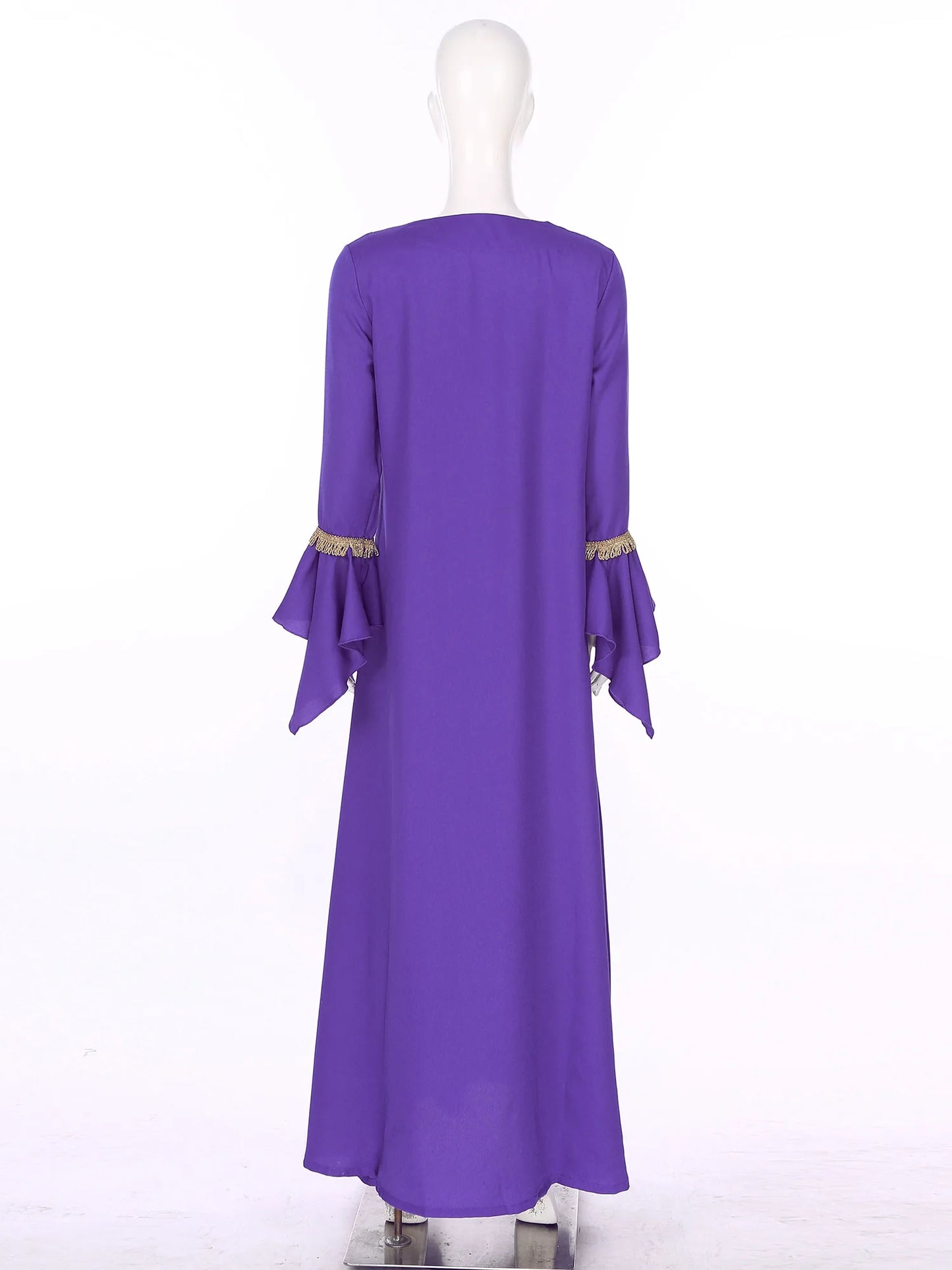 Elegant Womens Muslim Abaya Floor Length Robe V Neck Flared Sleeve Dress Halloween Witch Masquerade Gown Role Play Theme Party