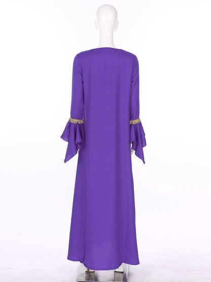 Elegant Womens Muslim Abaya Floor Length Robe V Neck Flared Sleeve Dress Halloween Witch Masquerade Gown Role Play Theme Party