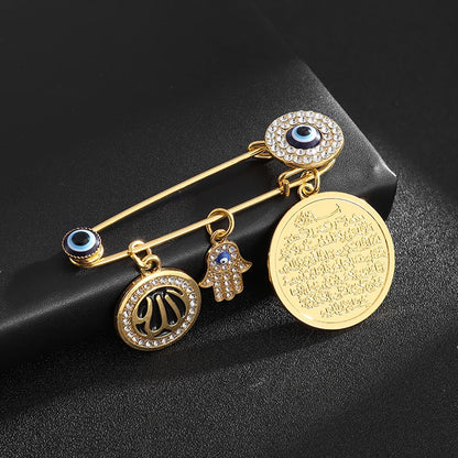 Exquisite Shiny Zircon Islamic Muslim Allah Brooch Arabian Religious Evil Eye Brooch Men Women Popular Clothing Matching Gifts