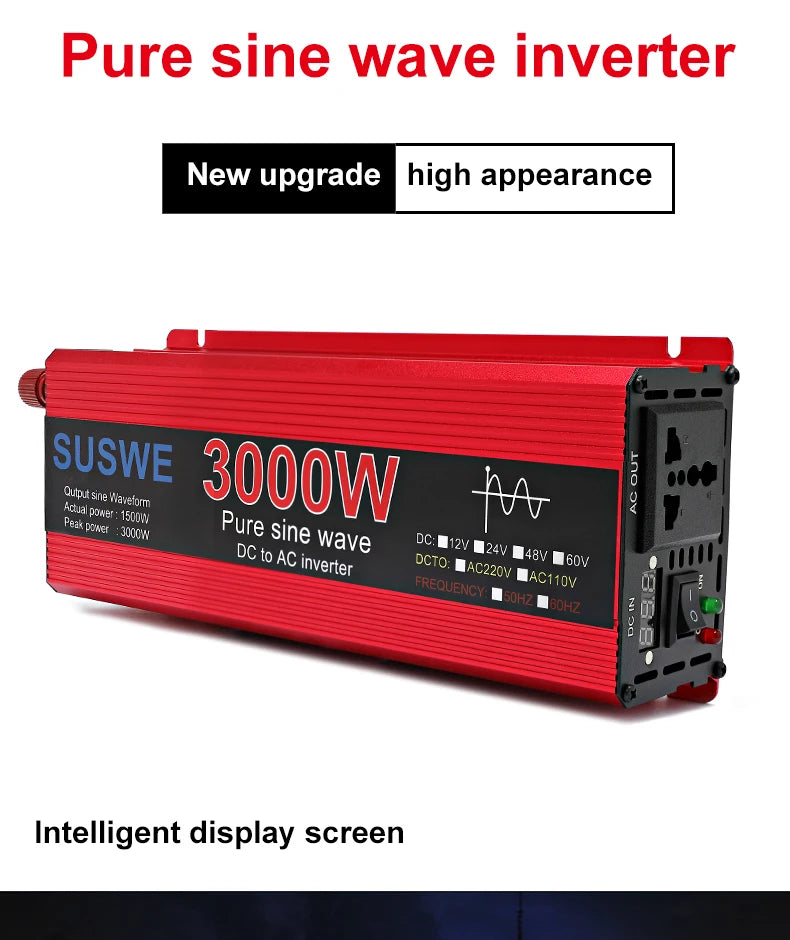 3000W Pure Sine Wave Inverter 12v 24v~ 220V 110V 2000W 1000W Converter Power Supply DC AC VoltageAdapter Module Transmission