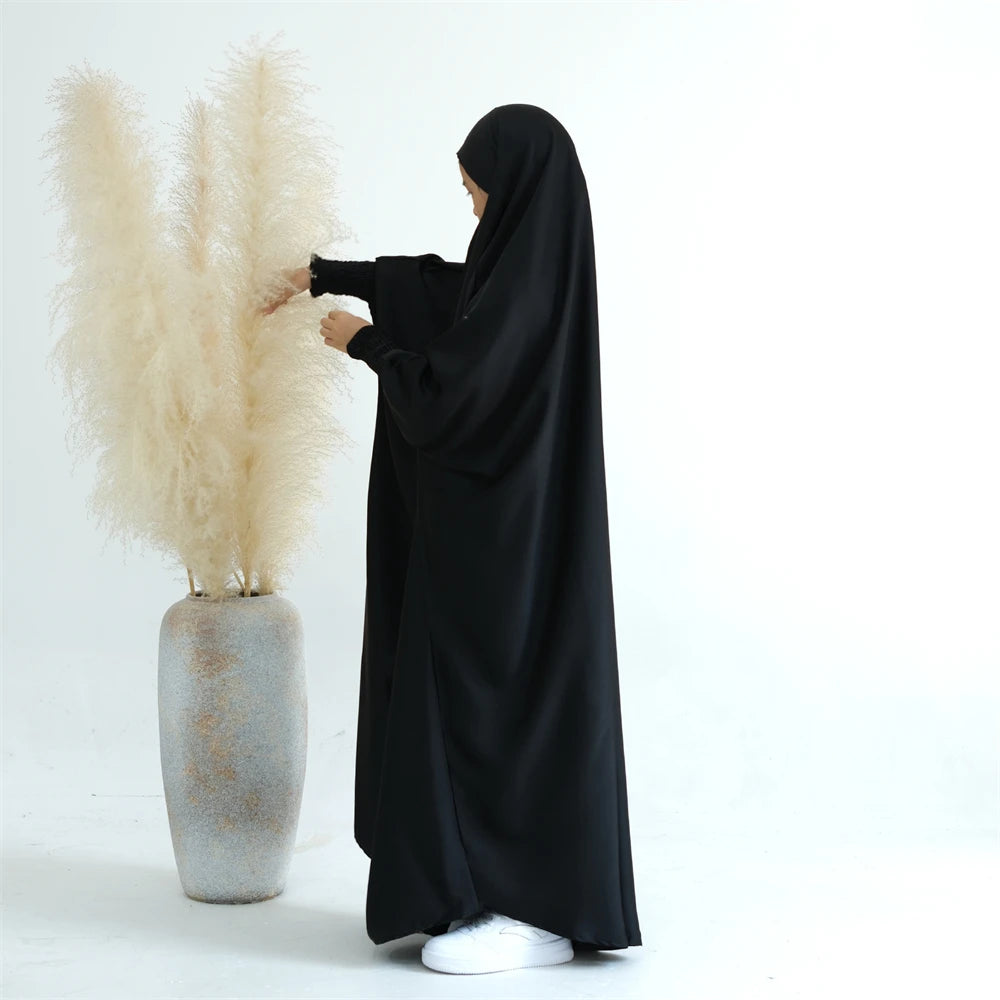 Muslim Women Kids Girls Hijab Dress Eid Overhead Hooded Abaya Mom & Daughter Abayas Khimar Islamic Prayer Garment Dresses Robe