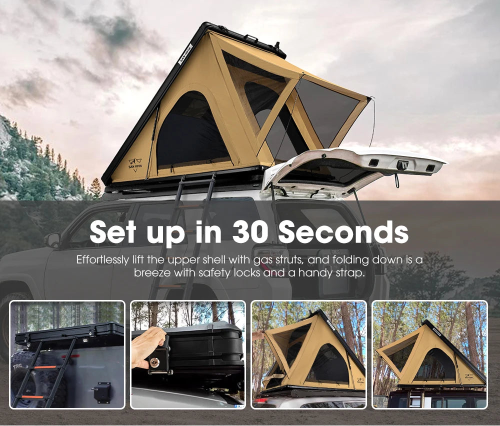 For SAN HIMA Waterproof Slimline Aluminum Pop-Up Roof Tent Car Rooftop Tent Hardshell In-built Led Light Bar For 4x4 4WD Camping