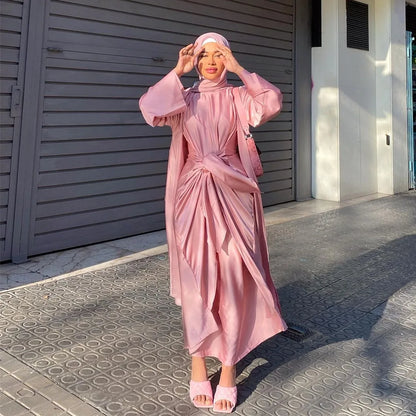 Latest fashionable modest 2 piece set Dubai Abaya design for Muslim Women Abaya Dress of Ethnic Clothing