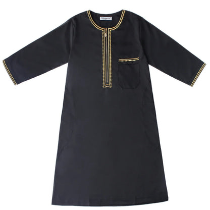 Muslim Boys Robe Embroidered Long Sleeve Dress Gown Saudi Arabia Abaya Kaftan Jubba Thobe Islamic Clothes Eid Djellaba Ramadan