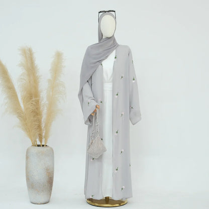 Flower Open Abaya Kimono Embroidery Muslim Abayas for Women Dubai Luxury Turkey Kaftan Hijab Robe Ramadan Eid Islamic Clothing