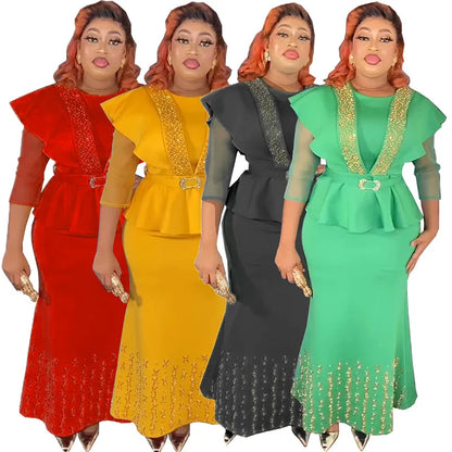 2 Piece Skirt Sets Abaya Muslim Dubai Turkey Islam Kaftans Long Hijab Dress Jalabiya Women Robe Musulman Caftan Marocain Longos