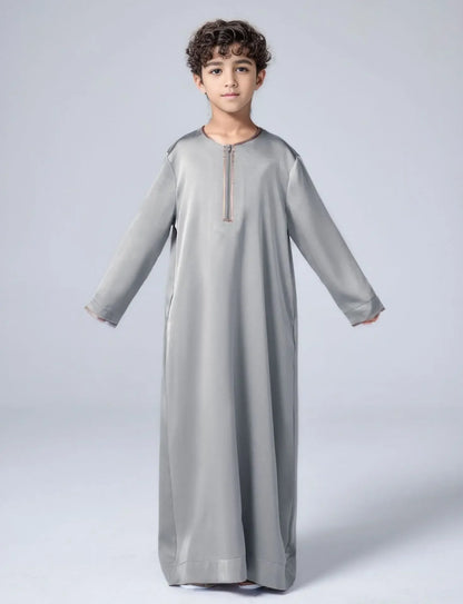 New 2025 Islamic Muslim Kids Clothing Long Sleeve Loose Jubba Thobe Saudi Arab Kaftan Maxi Robe Boys Pakistan Dubai Caftan Dress