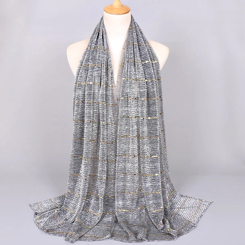 Glitter Women Gold Silk With Pearls Muslim Hijab Shawls And Wraps Islamic Turban Female Foulard Soft Thin Hijabs Head Scarf