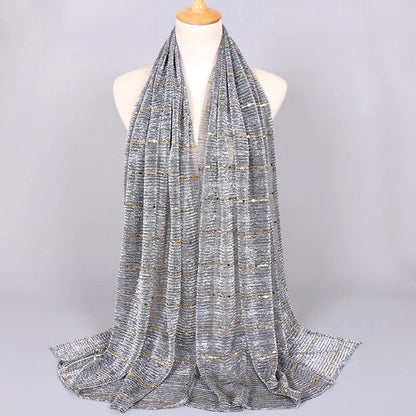 Glitter Women Gold Silk With Pearls Muslim Hijab Shawls And Wraps Islamic Turban Female Foulard Soft Thin Hijabs Head Scarf