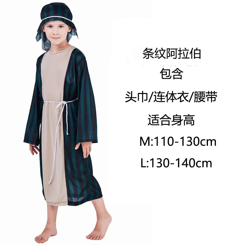 Kids Arab Arabian Costume Middle East Costume Robe Boy Child Prince Clothes Halloween Carnival Cosplay Children Muslim Costumes