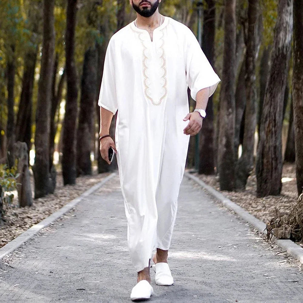 Mens Muslim Stripe Jubba Kaftan Dishdash Thobe Saudi Arab Muslim Clothing Long Sleeve Maxi Robe New Caftan Dubai Robe A50