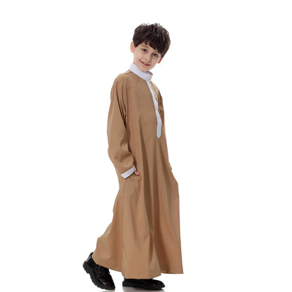 2024 Arab Malay Turkey Muslim Boys Clothing Kids Abayas Dress Children Full Body Robe Dress Teen Age TH873
