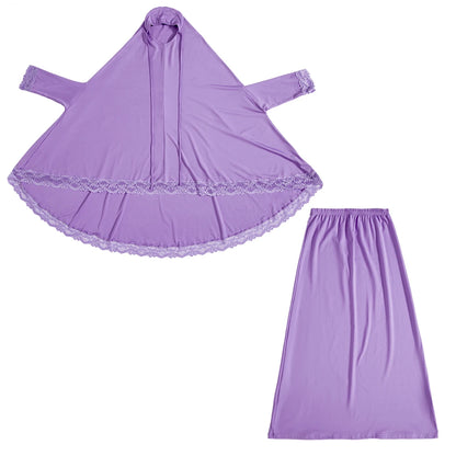 2Pcs Traditional Muslim Kids Girls Abaya Eid Hooded Overhead Hijab Burqa Maxi Skirt Sets Turkey Dubai Kaftan Prayer Garment Gown