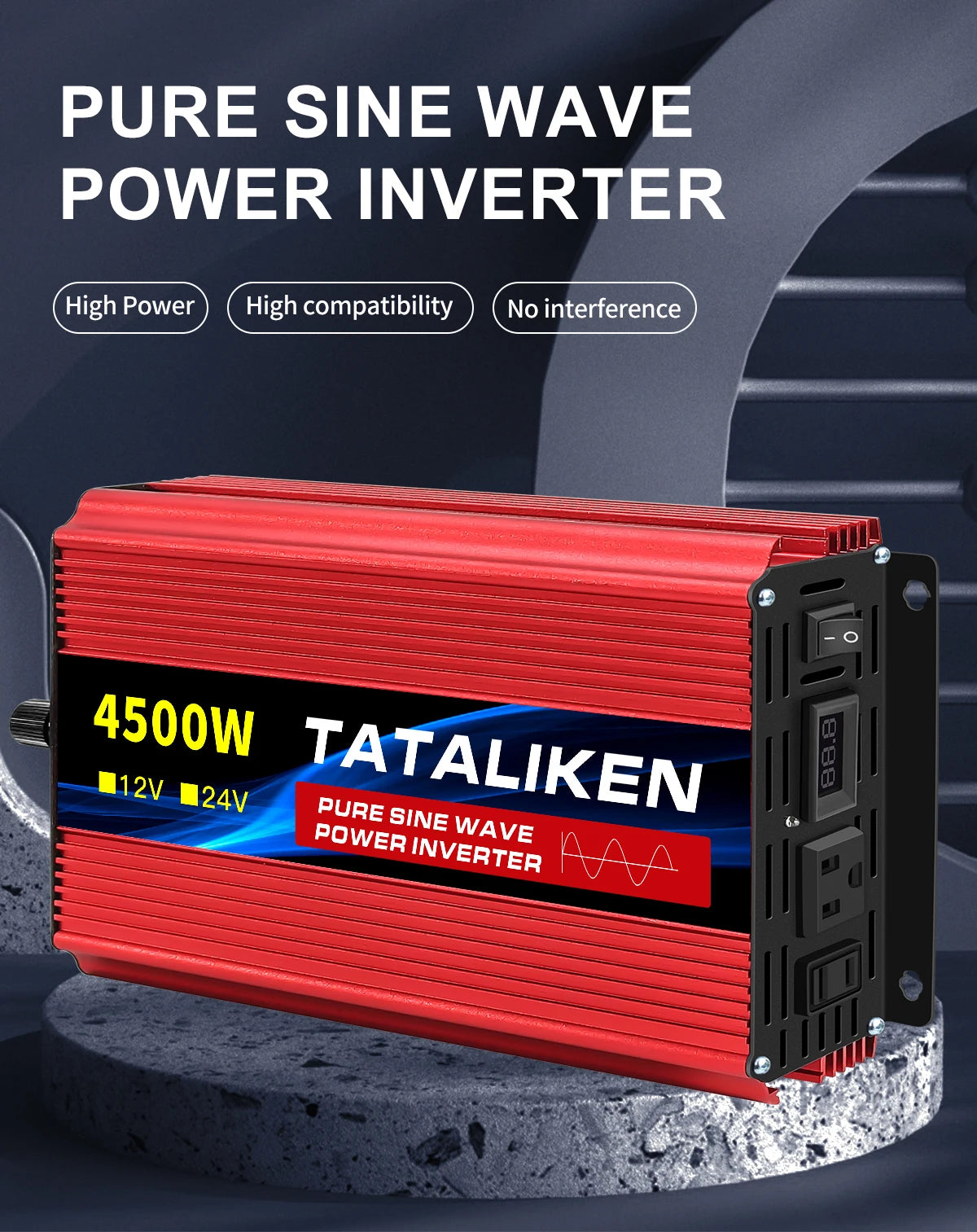 1600w-4500W 12V/24V to AC 110V 60Hz Pure Sine Wave Inverter Car Power Tranfermer  Voltage Portable  Converter with LED Display