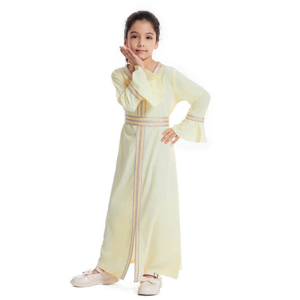 Kids Muslim Girls Abaya Prayer Long Maxi Dress Turkey Kaftan Arab Robe Dubai Islam Morocco Eid Party Ramadan Holiday Gown Caftan
