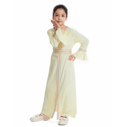 Kids Muslim Girls Abaya Prayer Long Maxi Dress Turkey Kaftan Arab Robe Dubai Islam Morocco Eid Party Ramadan Holiday Gown Caftan