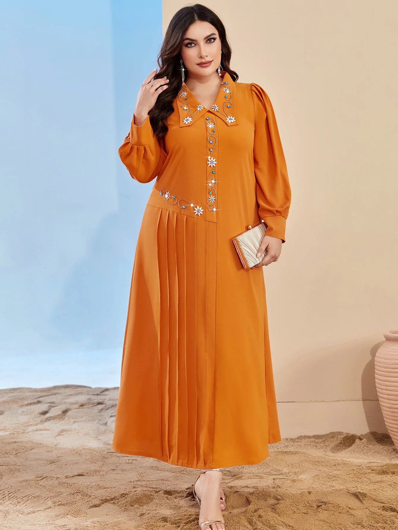Abaya Muslim Maxi Long Sleeve Dress With Cap Women Diamond Arab Dubai Islamic Clothing Autumn New Loose Casual Turkey Robe