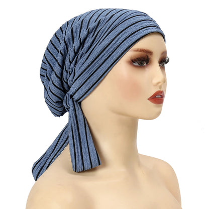 Trendy Stripe Turban Cap Women Muslim Hijab Islamic Chemo Cap Head Scarf Ladies Head Wrap Cover Hijab Scarf