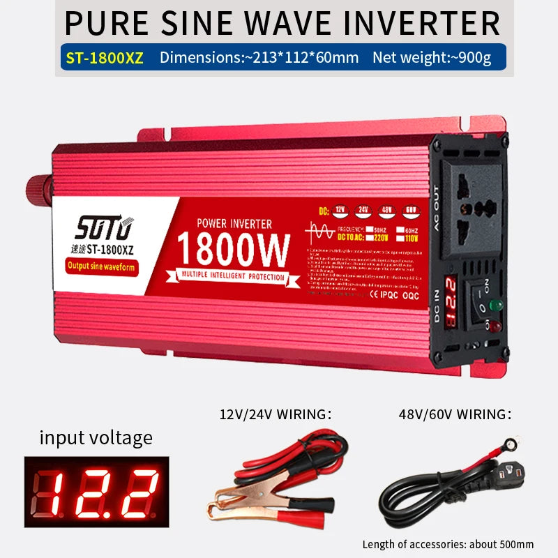 pure sine wave inverter 12V to 220V 1600W 2200W 3000W 4000W DC to AC voltage converter 12 220 mini-car power supply