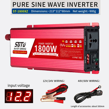 pure sine wave inverter 12V to 220V 1600W 2200W 3000W 4000W DC to AC voltage converter 12 220 mini-car power supply