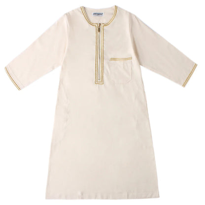 Muslim Boys Robe Embroidered Long Sleeve Dress Gown Saudi Arabia Abaya Kaftan Jubba Thobe Islamic Clothes Eid Djellaba Ramadan