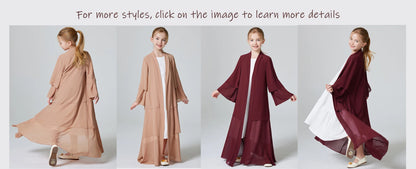 Ramadan Kebaya Muslim Girls Abaya 3 Layered Chiffon Kids Abaya Dress Open Front   Outerwear (Without Hijab)